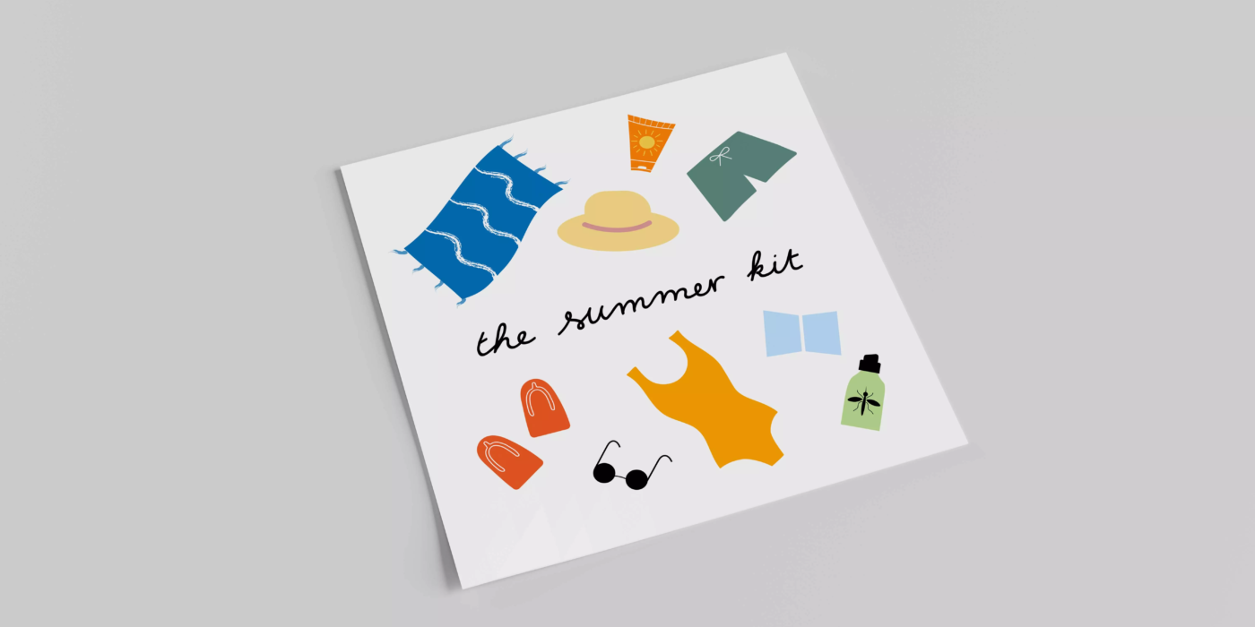 Illustration colorée "The Summer Kit" (Les Indispensables de l'été)